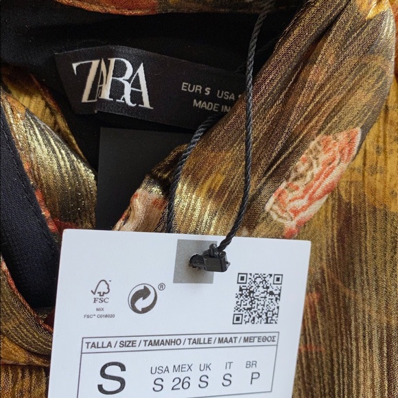 Zara Shinny Floral Print Dress SZ S - Picture 4 of 6